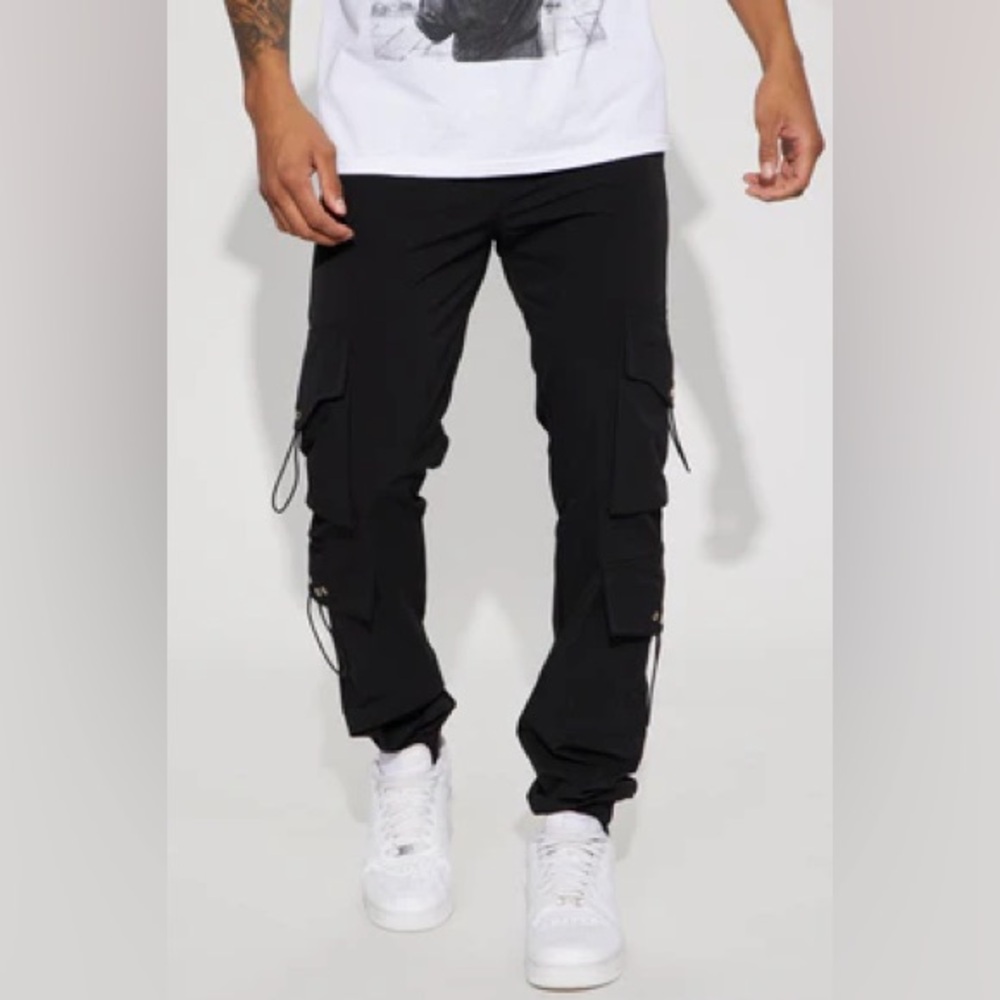 Black Relaxed Fit Cargo Pants Full Length